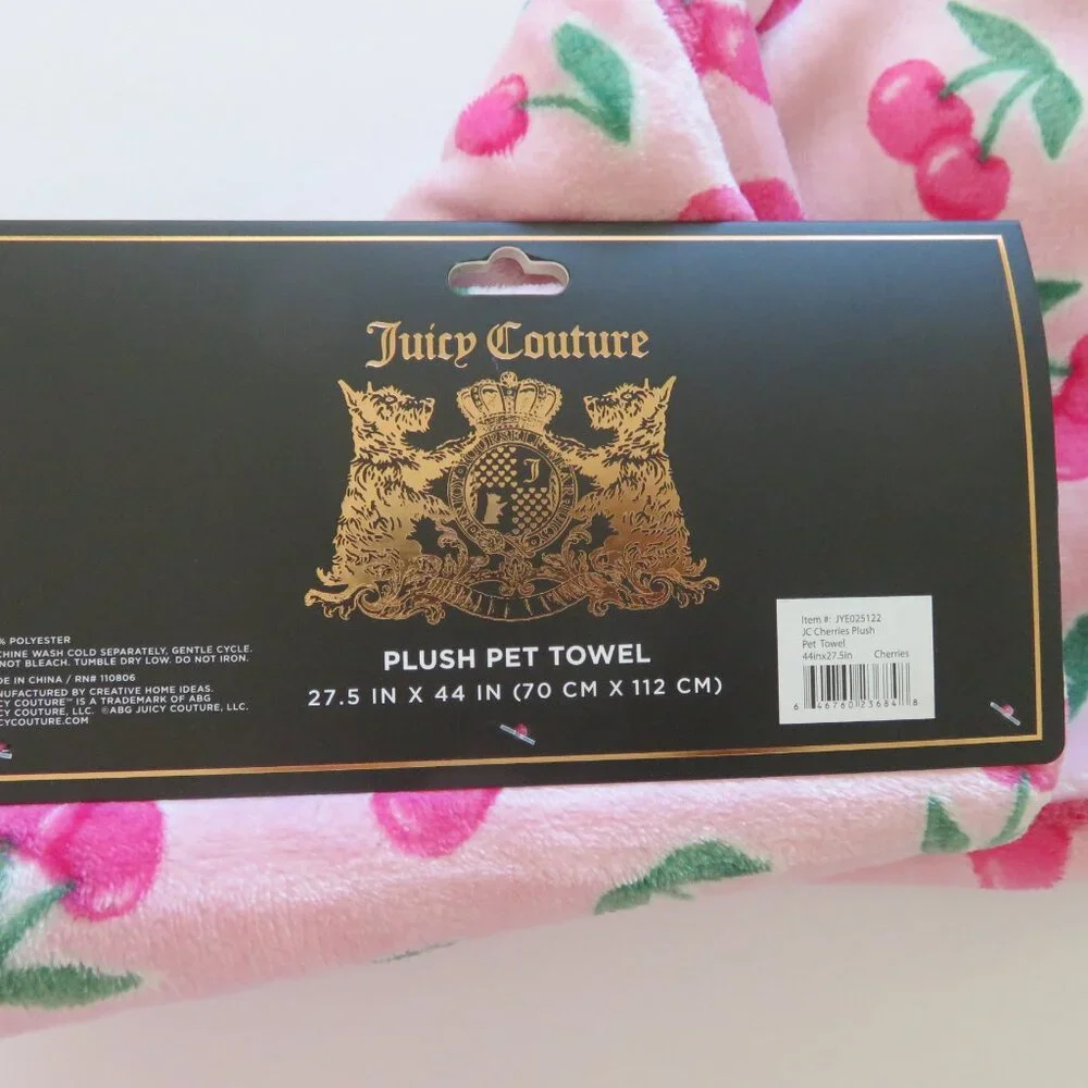 (#Z-1) Juicy Couture Pink Cherry Plush Pet Throw Blanket 27.5 x 44